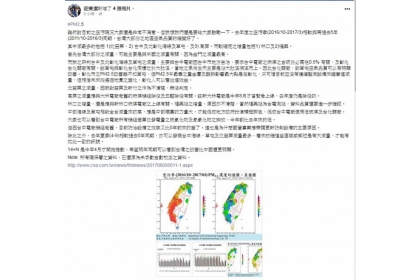 中市PM2.5逐年減量，中興大學教授莊秉潔透過臉書，肯定市府致力改善空氣品質。（圖擷取自莊秉潔臉書）