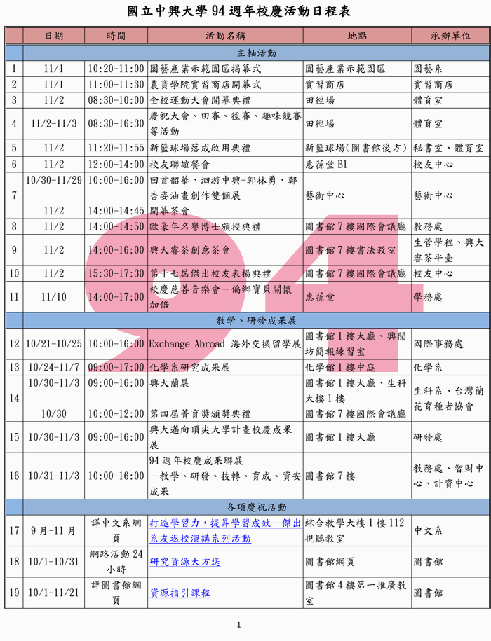 校慶活動日程表