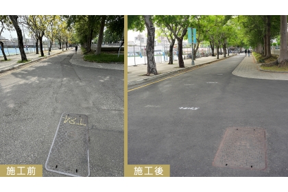 大學南一路施工前後對比圖。