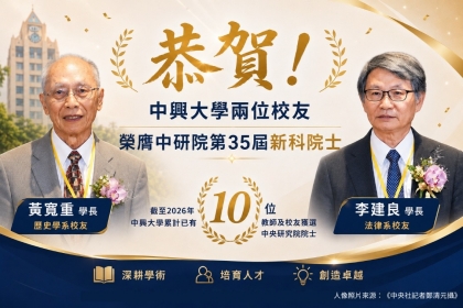 中興大學兩位校友榮膺中央研究院第35屆新科院士