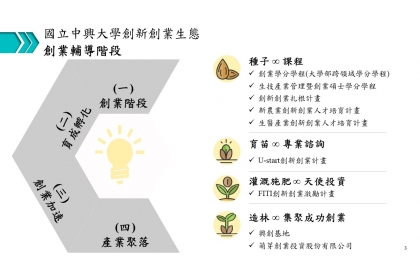 興大創新創業生態之創業輔導階段圖