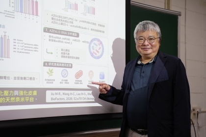 中興大學王升陽教授研究團隊成功自月桃葉分離出奈米級植物細胞外囊泡，首次證實可改善粒線體功能、提升細胞能量代謝，並降低紫外線造成的皮膚細胞損傷，研究成果刊登於國際期刊《BioFactors》。
