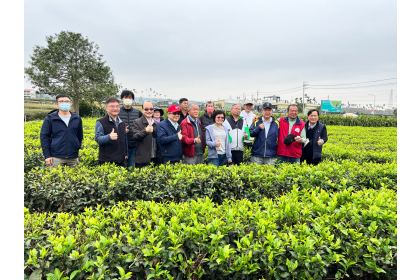 參與「智慧茶園施用枯草桿菌奈米鈣液肥」於茶園合照