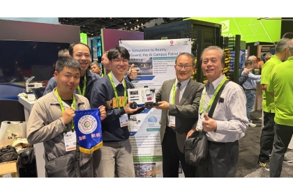 中興大學機械工程學系自駕車團隊此次受邀至NVIDIA GTC 2026參展,攜手微星科技(MSI)展示「校園數位孿生巡檢系統」