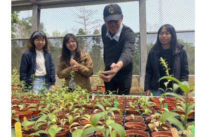 國立中興大學園藝系教授張正（右二）率領的團隊，為金門野百合復育選育出「浯百」品種。(記者吳正庭攝)