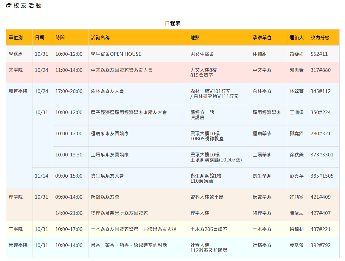 校友活動-日程表