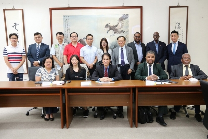 Opening ceremony. First row from left to right: Dr. Ming-Yi Chou, Dr. Chia-Lin Chang, Dr. Chun-Liang Lin, Prof. Justice M. Thwala, Prof. Absalom Manyatsi Second row from left to right: Mr. Hung-Kuang Tai, Dr. Jiunyuan Chen, Dr. Wen-Hsin , Chung, Dr. Cheng