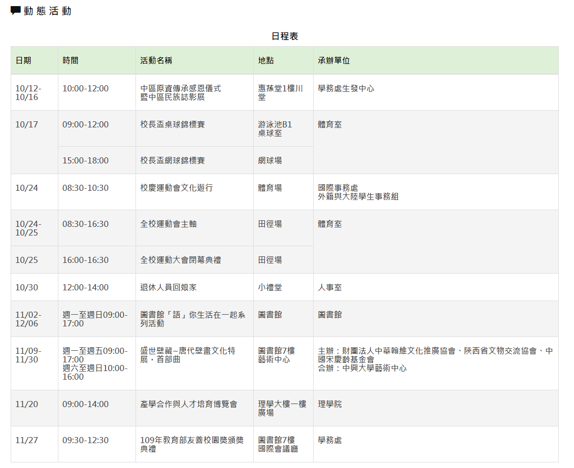 動態活動 -日程表