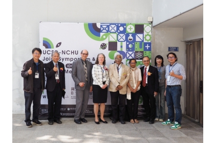 2025年12月17日,UCSD ECE系主任Prof. Pamela Cosman (左四)及 Prof. Mohan M. Trivedi (左五)蒞校參加UCSD-NCHU Joint Symposium,擔任主題演講者
